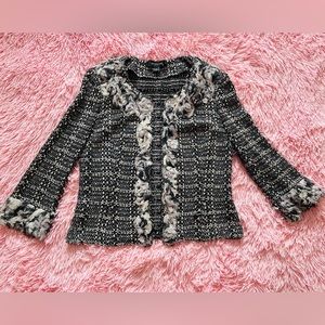 ST.JOHN Women's Knit Purple Gray Ivory Trim Boucle Tweed Shimmer Jacket